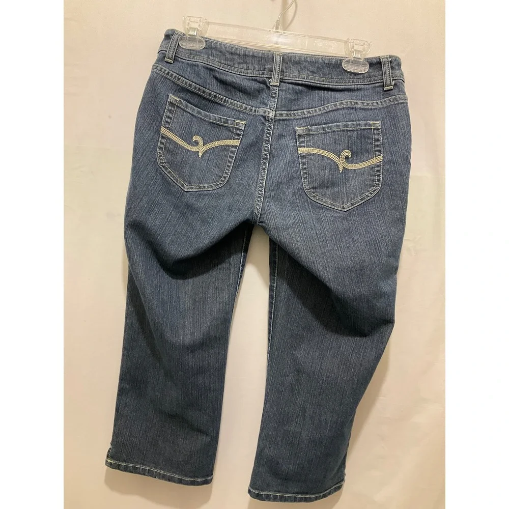 Chico's Crop Jeans‎ Womens Size 0 Dark Wash Denim Stretch Embroidered Pockets